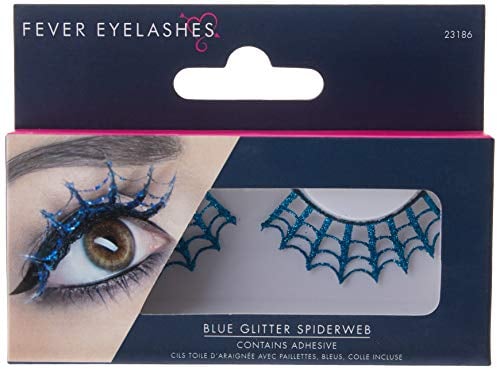 Smiffys Eyelashes Spiderwebs with Glitter, Blue Contains Glue, Fever Eyelashes Fancy Dress, Fever Dress Up Cosmetics & Disguises.