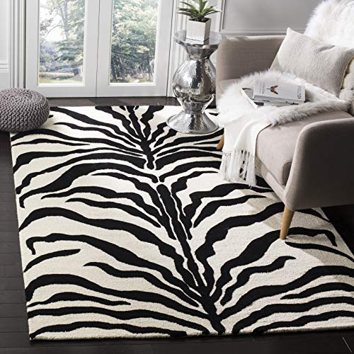 SAFAVIEH Cambridge Collection Area Rug - 6' x 9', Ivory & Black, Handmade Animal Print Wool, Ideal for High Traffic Areas in Living Room, Bedroom (CAM709Q)