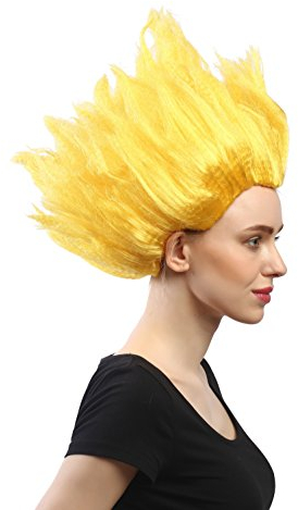 WIG ME UP - 91062-PC2B Perücke Damen Herren Karneval Halloween Cosplay Blume Tulpe Feuerteufel Dämon Loki Gelb hochtoupiert