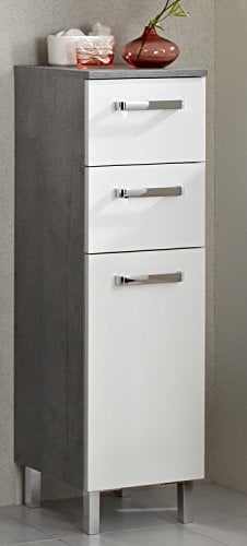 Pelipal Badezimmerschrank Quickset 913 in Weiß Glanz/ Betonoptik, 30 cm breit | Unterschrank mit 1 Tür, 2 Schubkästen und 1 Einlegeboden