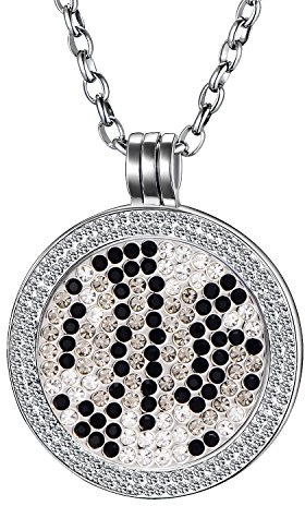 Morella Damen Halskette 70 cm Edelstahl und Zirkonia Anhänger mit Coin 33 mm im Schmuckbeutel