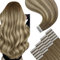 YoungSee Tape in Extensions Hellbraun Extensions Echthaar Tape Braun Ombre Blond Tapes Haarextensions-Echthaar 40 cm Tapes-in Haarextensions-Echthaar 50g Remy Haar fur Damen #8A/60/8A