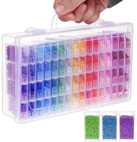 Sghuo 5D-Diamant-Malerei-Kasten, Aufbewahrungsbehälter für Diamant-Kunst, DIY-Zubehör mit Trichterplatte, Etiketten-Aufkleber für Perlen, Samen, Basteln, 200 Stück