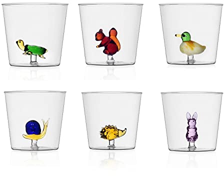 Ichendorf Set 6 Bicchieri da Acqua in vetro Decorato Animali Animal Farm