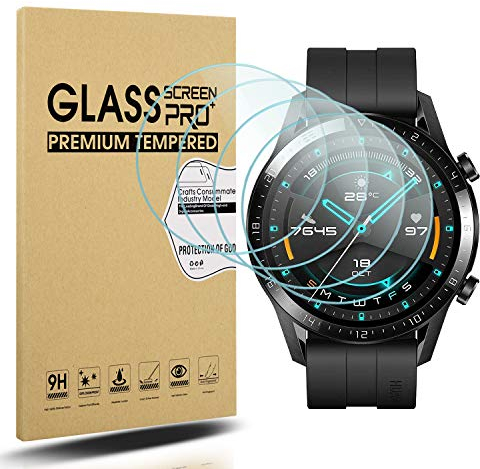Diruite 4 Pack para Huawei Watch GT 2 46mm Cristal Templado Protector Pantalla((Diámetro 39mm,No para GT 2 Pro), HD Transparente Antiarañazos Cristal Protector 9H Dureza para Huawei Watch GT 2 46mm