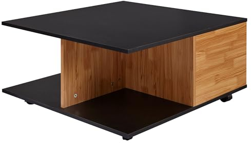 Wohnling Design Couchtisch 70x70 cm Anthrazit/Sandeiche, Wohnzimmertisch mit 2 Schubladen, Sofatisch mit Rollen, Tisch mit 2 Fächern