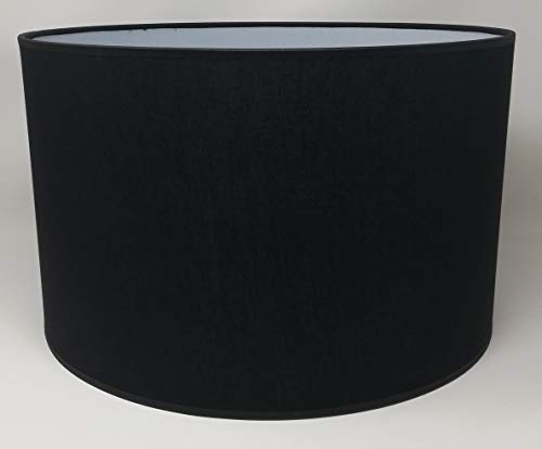 Abat-Jour Cylindrique Tissu en Coton Fait à la Main, pour Lampe de Table, Suspension, Lampadaire (Noir, Diamètre 40 cm x Hauteur 20 cm)