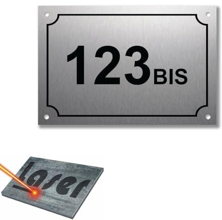 Placa grabada para número de calle autoadhesivo, 15 x 10 cm, aluminio cepillado