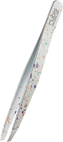 Rubis Pinzette Action Painting - schräg, fein und spitz - Pinzette zum Augenbrauen zupfen - schräge Spitze zur Haarentfernung - Profi Pinzette - Weiss