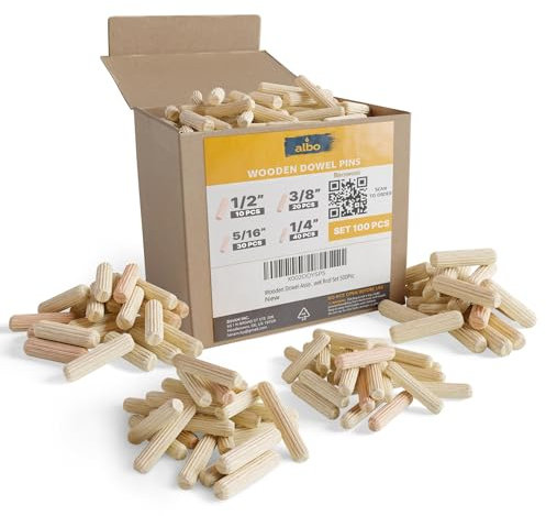 Holzdübelstifte 8 mm x 40 mm (ca. 5/16 x 1 1/2 Zoll) geriffelte Holzdübelstifte 200 Stück Hartholz Handwerk Dübel Klammern