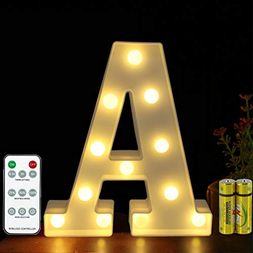 Buchstaben Lichter HONPHIER® Buchstabe Lampe Fernbedienung Alphabet Lampe LED Brief Beleuchtung Buchstabe Licht Beleuchtete Buchstaben Nachtlichter Dekoration für Geburtstag Party Hochzeit (A)