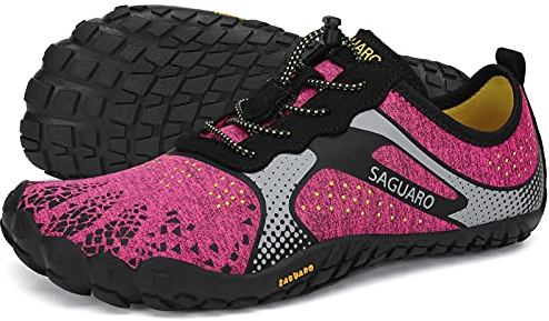 SAGUARO Barfußschuhe Herren Damen Traillaufschuhe Outdoor & Indoor Training Fitnessschuhe Wander Wald Strand Straße Laufschuhe Walkingschuhe Schnell Trocknend Badeschuhe, Krepp Rosa, 42 EU