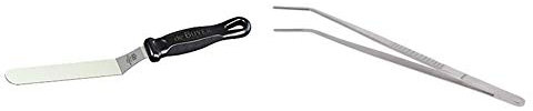 DE BUYER -4231.09 -Mini spatule fkofficium Coudee arr. 9cm & 4239.15 -Pince EMB.coudeinox de Presentation 16 cm