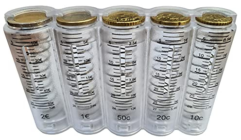 CLAIRE-FONCET Monnayeur Distributeur de Monnaie Transparent et gradué des 5 Pièces d'Euro, idéal pour nos sacoches de Serveurs, Serveuses, Chauffeurs de Taxi, Bus,Commerçants Fabriqué en Europe