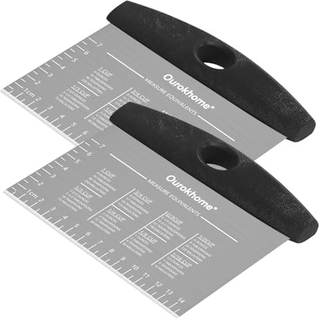 Ourokhome 2 Pack Bench Scraper Dough Cutter, Stainless Steel Dough Scraper with Laser-Etched Scale, Conversion Chart, Non-Slip Handle, Dishwasher Safe for Bread & Pastry, Black