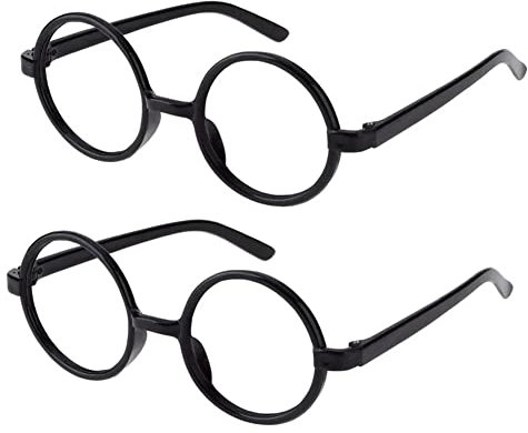 Kiwinvou 2 Stück schwarze Zauberer-Brillen, rund, ohne Linsen, Rahmenbrille, Kostümzubehör, für Schule, Kostüm, Cosplay, Party