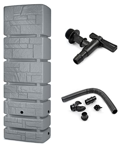 Prime Garden® Stone-Can - Serbatoio per acqua piovana, con rubinetto e collegamento - barile anfora botte (350L, grigio)
