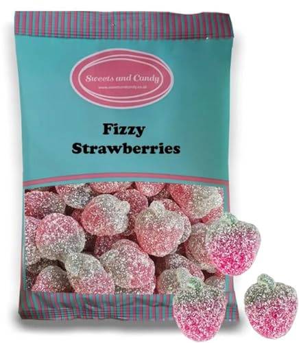 Sweets and Candy® Vegan Fizzy Strawberries 1Kg - Vegan and Vegetarian Friendly - 1 Kilo Bulk Bag - Retro Fizzy Jelly Strawberries - Pick and Mix Sweets Share Size Bag - A Great Sweet Gift