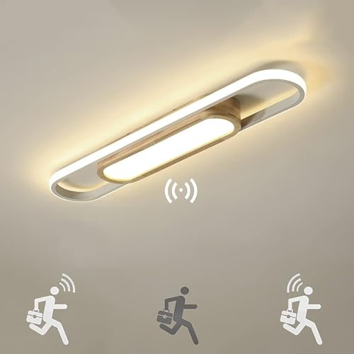 Plafón LED con detector de movimiento Radar LED interior Lámpara de Techo de Madera moderno con sensor de luz 3000K Plafones para Pasillo salón Sala de Estar Escalera Porche Balcón iluminación (80cm)