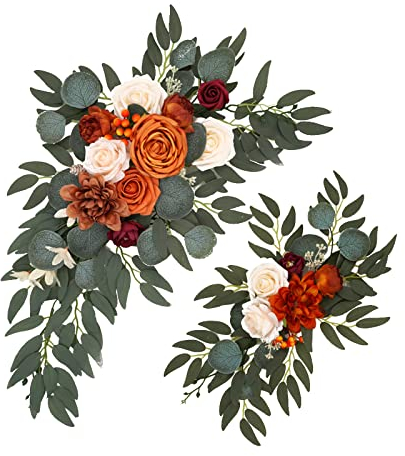 MISNODE Künstliches Hochzeitsbogen-Blumen-Set (2 Stück), Hochzeitsgirlanden, Seide, Pfingstrose, Girlande, Hochzeit, Willkommensschild für Hochzeit, Party, Dekoration