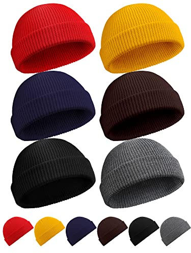 SATINIOR Winter Kurze Fischermütze Trawler Beanie Uhr Hut Rand Skullcap für Herren, Schwarz, Braun, Dunkelgelb, Dunkelblau, Dunkelgrau, Einheitsgröße