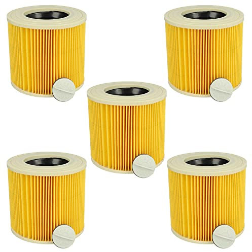 vhbw Set de filtros 5x Filtro plisado compatible con Kärcher NT 20/1 Me Classic, MV 3 Premium aspiradora en seco y húmedo - Filtro, cartucho, amarillo