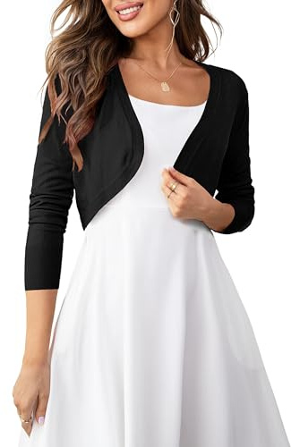 U.Vomade Women's Long Sleeve Cropped Cardigan Sweater Elegant Shrugs for Women Black S