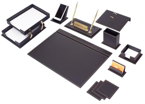 Schreibtisch-Set aus Leder, Schreibtisch-Zubehör, Büro-Organizer, Heimbüro-Zubehör, Schreibtisch-Zubehör, Schreibtisch-Aufbewahrung, Schreibtischunterlage, 13-teilig, 13 Stück (schwarz)