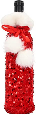 TOPINCN Wine Bottle Cover, Shiny Sequin Cloth Christmas Bottle Sleeve Cover Wine Bottle Sweater Party Decorations, Wine Accessory Sets (Red)