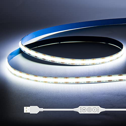 Gingsow Strisce LED COB USB 5V Bianco freddo 6000K 1M,320LED Strisce LED COB Dimmerabili CRI80+ Retroilluminazione TV,Nastro LED Flessibile Sotto Luce da Pavimento per Illuminazione Domestica