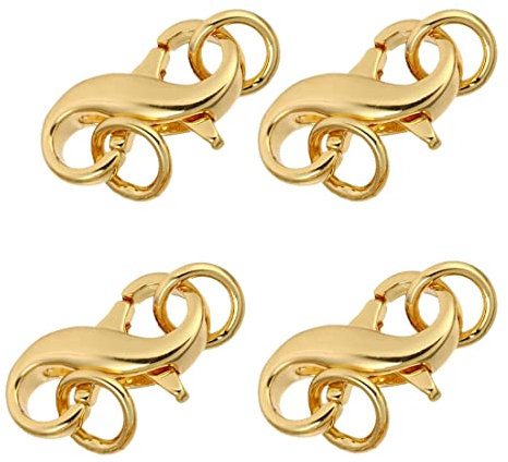 IUDWCG 4 Pcs Offener Karabinerverschluss Karabinerverschluss Gold Doppelter Karabinerverschluss Doppelter Armbandverschluss 13 X 9mm, für die Schmuckherstellung DIY Schmuckreparaturset (Gold)