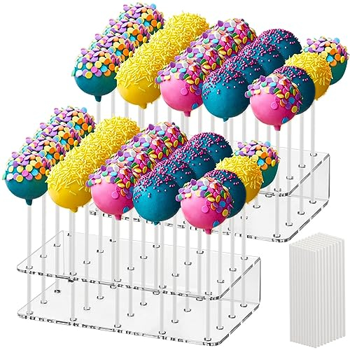Cake Pop Ständer 2PCS mit Cake Pop Stiele 100PCS, Cakepopständer 20 Löcher Lollipop Holder Lollipop Ständer Cake Pop Halter Ständer Lollipop Halter Ständer für Süßigkeiten Dekoration Geburtstag