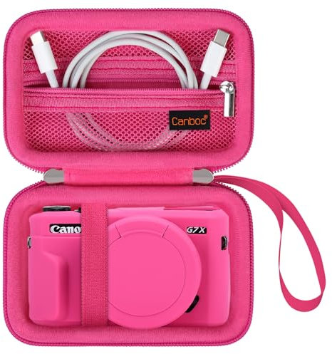 Canboc Tragetasche für Canon PowerShot G7 X Mark II/G7 X Mark III/G5 X Mark II.G7X Digitalkamera, Point and Shoot Vlogging Kameratasche, Reißverschluss Mesh Tasche passt USB Kabel, Batterien, Rosenrot