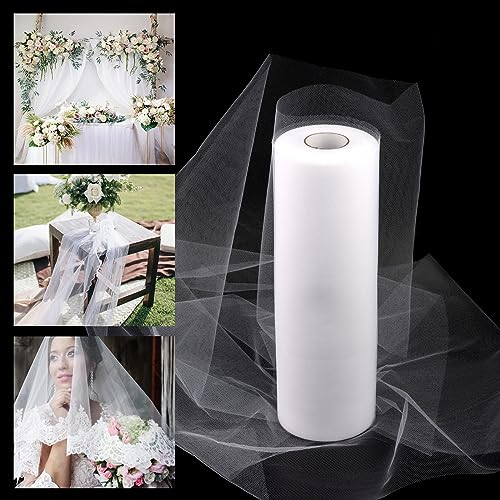 talifoca Tulle Bianco Rotolo Matrimonio, 30cm x 91.5mTulle Bianco Rotolo Matrimonio Nastro Tulle Bianco Rotolo di Tulle Tessile Wedding Tulle Decoration per DIY Gonna Tabella Decorazione