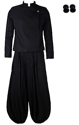 SKAYWHUK Geto Suguru Cosplay Kostüm Geto Suguru Schuluniform Jacke Hose Ohrringe mit Perücke für Männer