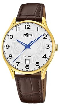 Lotus Herrenuhr Analog aus Edelstahl und Leder Braun | Quarzwerk, Kalender, Wasserdicht 5 ATM Elegant und Klassisch 18403/E