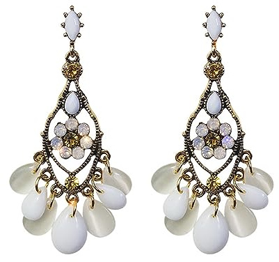 Miancheng 925 Sterling Silber Boho Quaste Lange Hängende Ohrringe,Weiße Tropfen Boho Anhänger Lange Ohrringe für Damen,Frauen,Mädchen