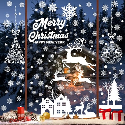 Fensterbilder Weihnachten Selbstklebend, 169 Stück Weihnachtsdeko Fenster, Fensterdeko Weihnachten, Weiß Fenstersticker Weihnachten PVC, Fensterbild Weihnachten für Winter Fenster Weihnachten Deko