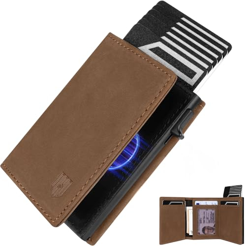 DODENSHA MagSnap Portmonee Herren I Slim Wallet mit Münzfach I Kreditkartenetui Geldbeutel Herren für 10+ Karten I Magnetischer Verschluss Geldbörse Herren I RFID Schutz I Braun