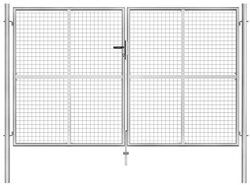 Festnight gartentor Metall Doppeltor Gartentor Doppelflügeltore Metall Gartentür Zauntor Gartenpforte Hoftor Gartenzaun Tor Flügeltor Abschließbar Silbern 306 x 200 cm