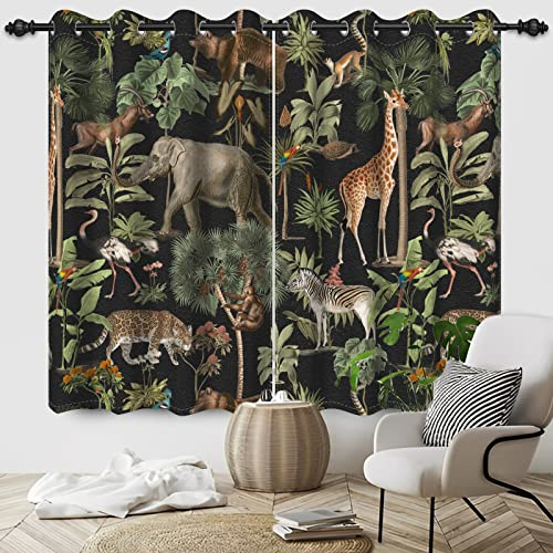 SDOTPMT 117x138cm Safari Tier Fenster Vorhang Tropische Wildlife Elefant Bär Giraffe Fenster Vorhänge Zoo Primeval Wald Fenster Behandlung für Kinder Schlafzimmer Dekor Blackout Vorhänge,2 Panels