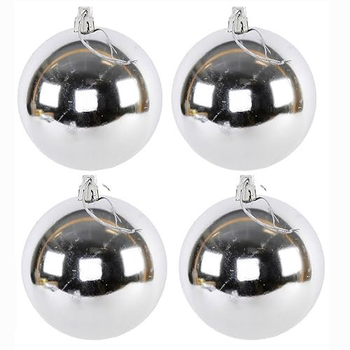 4 x Weihnachtskugeln aus Kunststoff für den Außenbereich Ø 15 cm - silberfarben - wetterfest und frostsicher - Große Christbaumkugeln für Draußen - Kunststoff Weihnachtsschmuck (4 x Ø 15 cm (Silber))