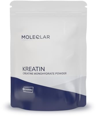 MoleQlar Kreatin Monohydrat Pulver 300g - ultrareiner (>99,9%), veganer Creavitalis® Markenrohstoff - 5 Gramm pro Portion - geschmacksneutral & inklusive Messlöffel - zertifiziert in DE