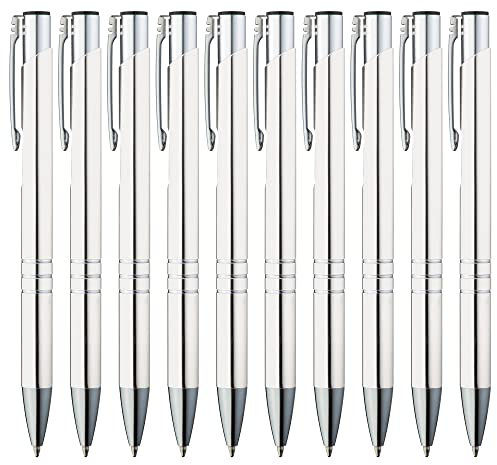 GIMEI® Metall Kugelschreiber 20 Stück | Premium Kugelschreiber Set Hochwertig, Kulli für einfaches & weiches Schreiben | Blauschreibender Kugelschreiber Weiß als optischer Hingucker