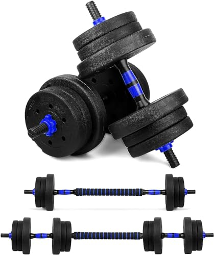 wuuhoo® Kurzhantelset Arni, 2er Set Hantel 27mm, Kurzhantel & Langhantel mit Gewichten 10kg bis 40kg, extra lange Verbindungsstange - Fitnessgerät aus Kunststoff für Zuhause 30kg - blau