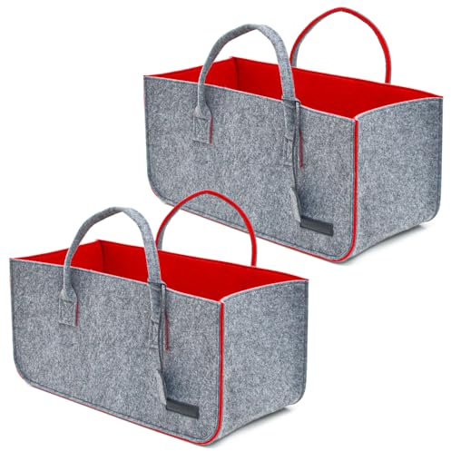 DuneDesign 2er Set: Schwerlast Shopping Bag Filz XXL - 50x25x25 Filztasche Groß - Kamintasche für Holz Tragetasche Kaminholz Korb - Auto Einkaufskorb Faltbar Einkaufstasche Filz Kaminholzkorb Modern
