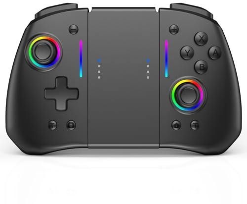 RREAKA Switch Controller for Nintendo Switch/OLED, Wireless Switch Pro Controller for Joycon, Handheld Switch Grip Remote with 8 RGB Colors, Adjustable Turbo, Dual Motor Vibration, Back Button