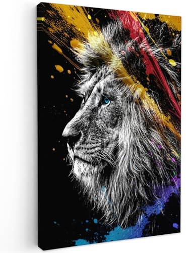 MuchoWow© Impression sur Toile Decoration Murale Peinture 80x120 cm Tableaux Decoratifs Muraux Déco Chambre Tableau Salon Lion - Graffiti - Animaux - Street art - Abstrait
