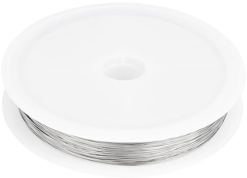 Beebeecraft Alambre de Acero Inoxidable de Calibre 0.2 de 32 mm 304 Alambre Redondo de Acero Inoxidable de 50 M para Joyería Artesanal con 1 Bobinas para Envoltura de Alambre Joyería de Bricolaje