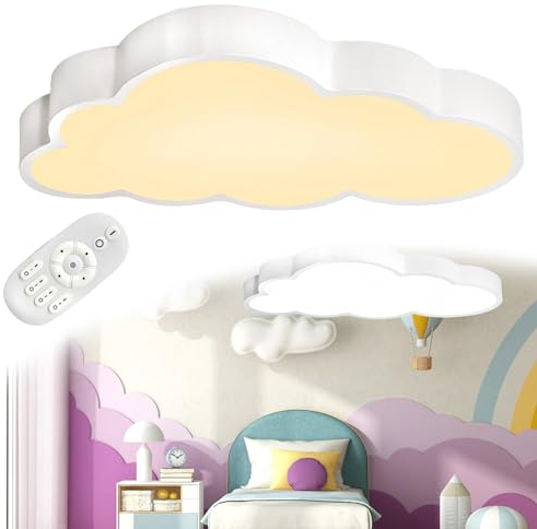 SUBTLETY Kinderzimmer Lampe Decke 48W LED Deckenleuchte IP44 Wolke Kinderzimmerlampe Acryl 2700K-6500K Dimmbar Deckenlampe mit Infrarot Fernbedienung 50x28x5.3cm Ultra-dünne Kinderlampe